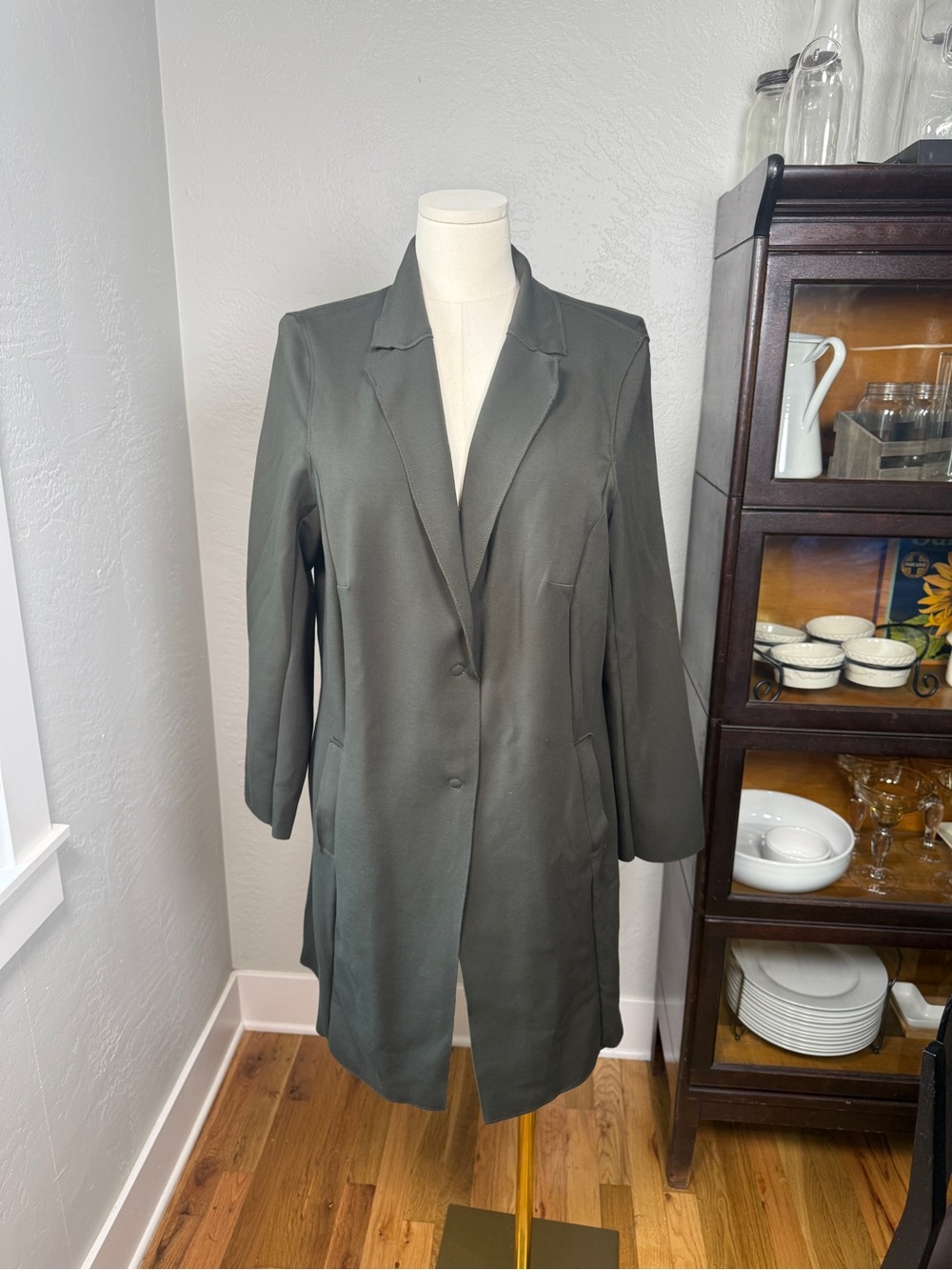 Carolina Belle Montreal Olive Green Longline Blazer Duster Stretch Plus Size 1X